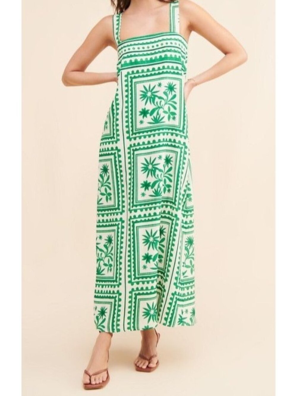 Mon Renn Losas Maxi Dress Mediterranean Tropical Vacation Contemporary Womens S